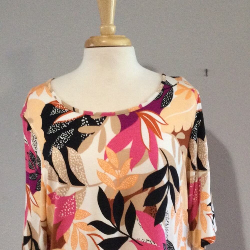 Apt 9 Multicolor Foliage Print Soft 3/4 Sleeve Tu… - image 2